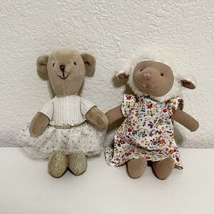 Creative CO-OP Mini Plush Ballerina Bear and Lamb in a Floral Dress Lot 6"
